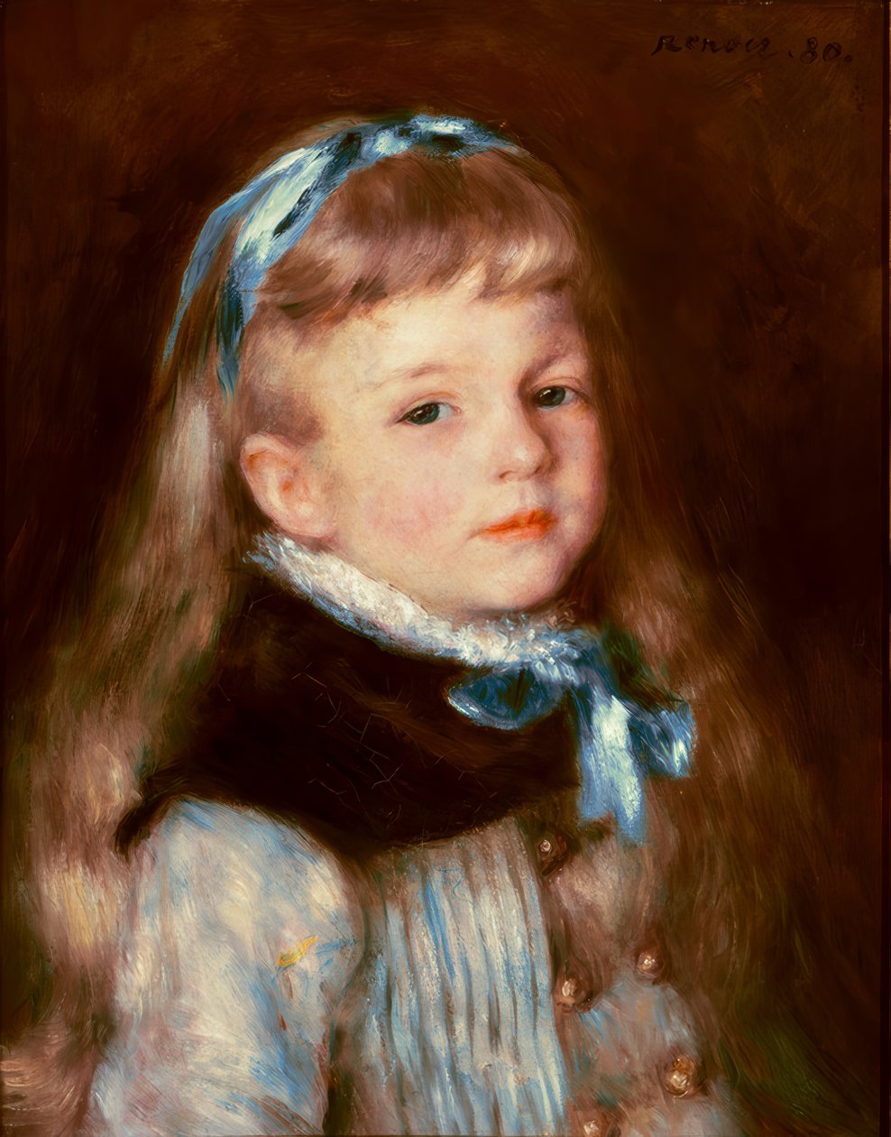 Mademoiselle Grimprel mit blauem Band von Pierre Auguste Renoir