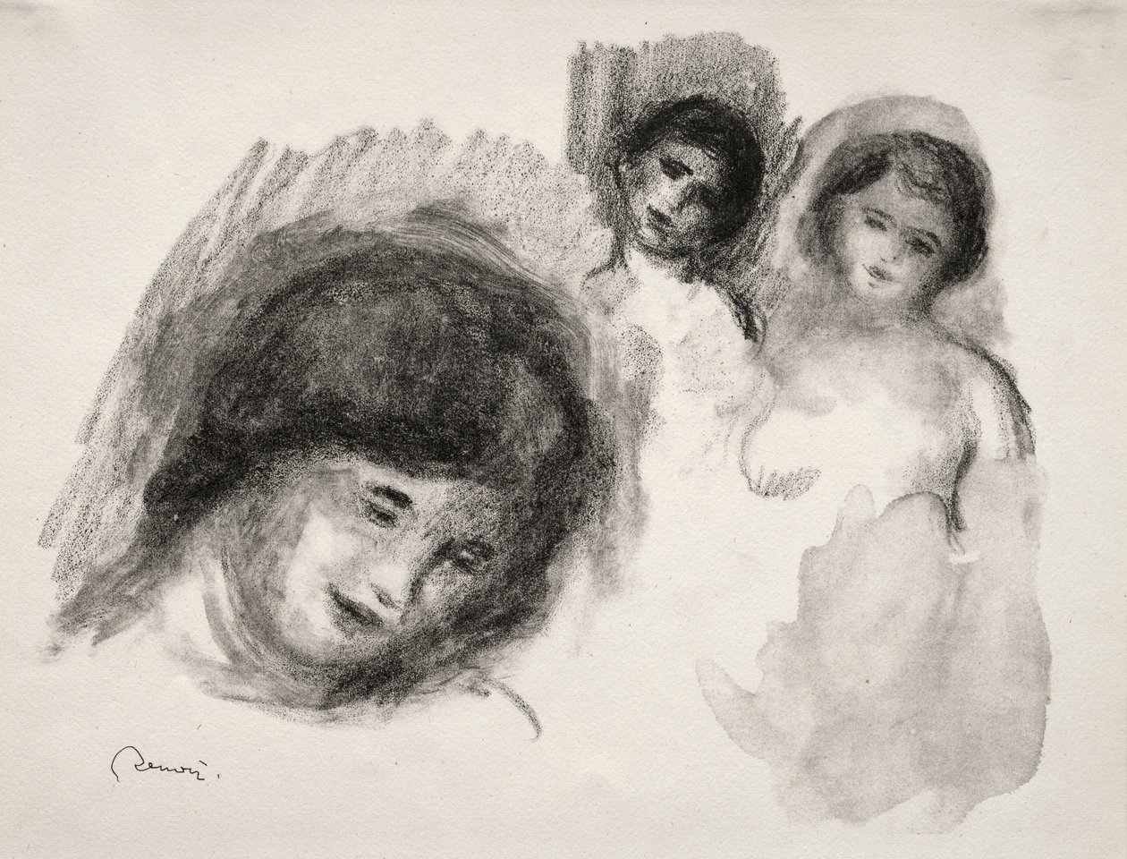 Stein mit drei Skizzen von Pierre Auguste Renoir