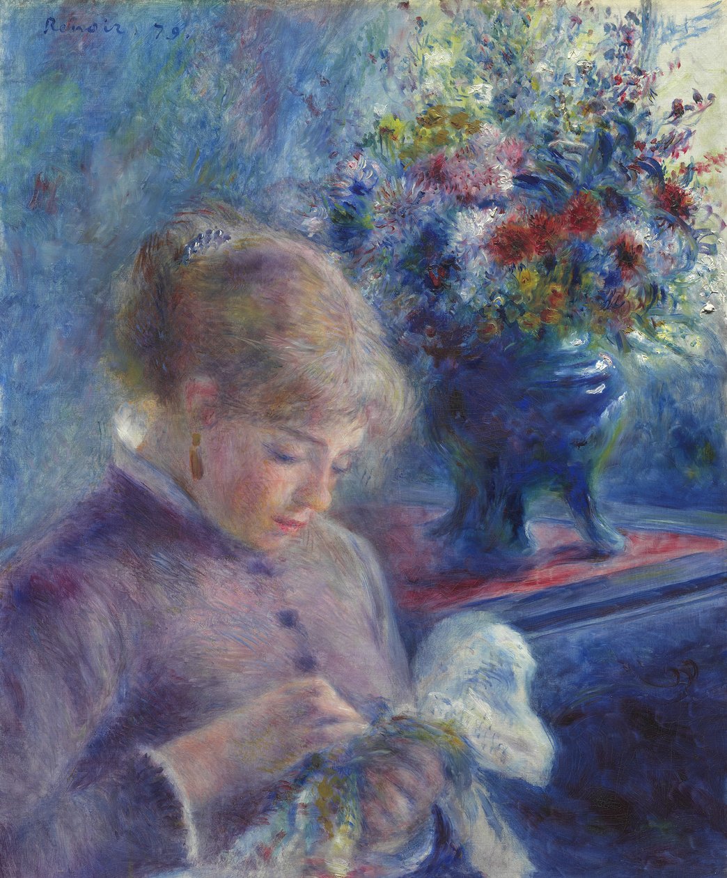 Junge Frau beim Nähen, 1879 von Pierre Auguste Renoir