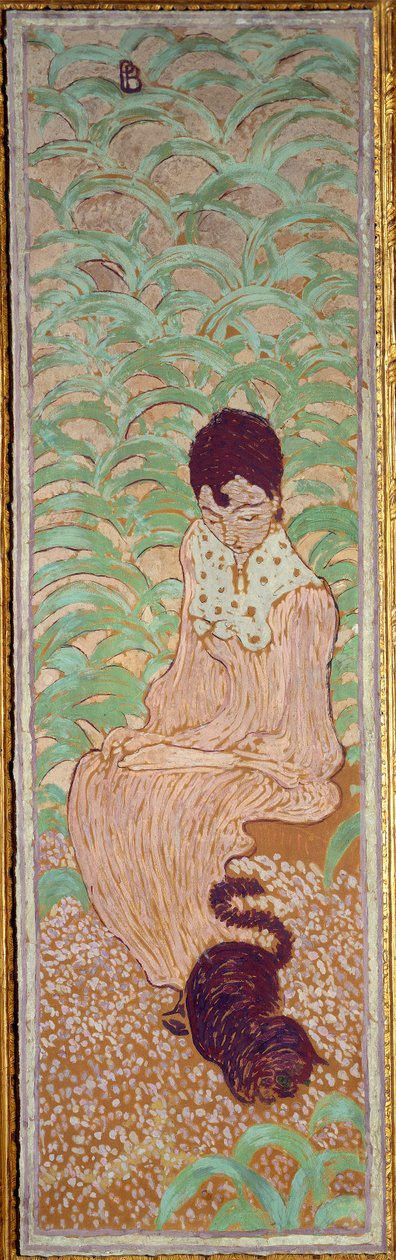 Frau sitzt bei der Katze von Pierre Bonnard