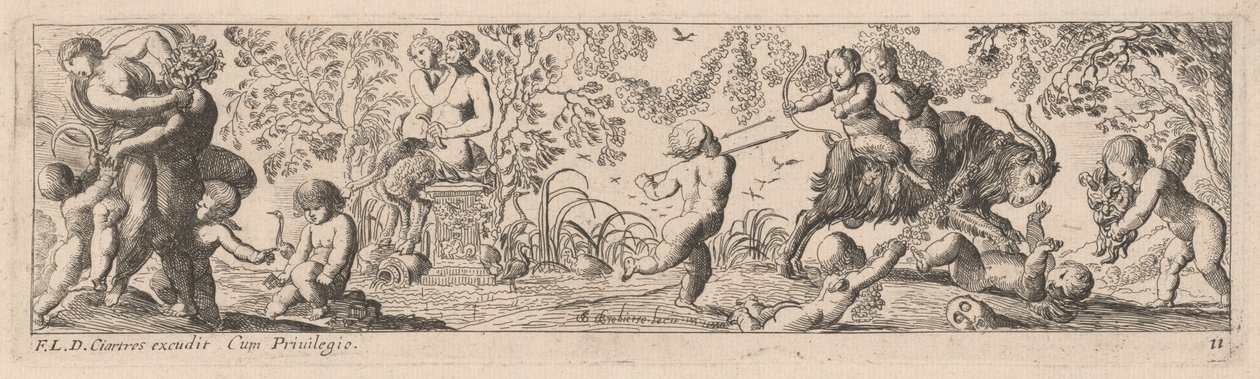 Putti und Satyrn schießen Pfeile von Pierre Brebiette