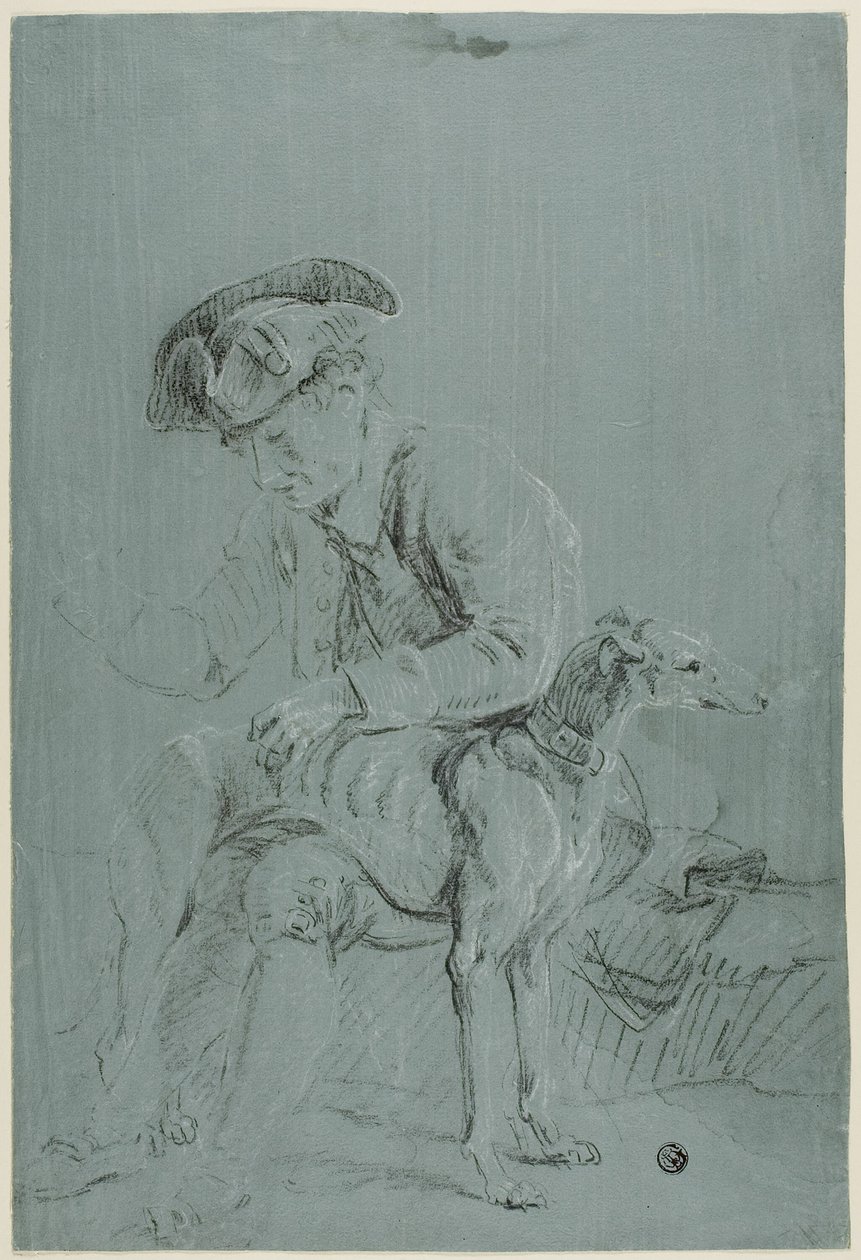 Sitzender Mann mit Hund von Pierre Jacques Volaire