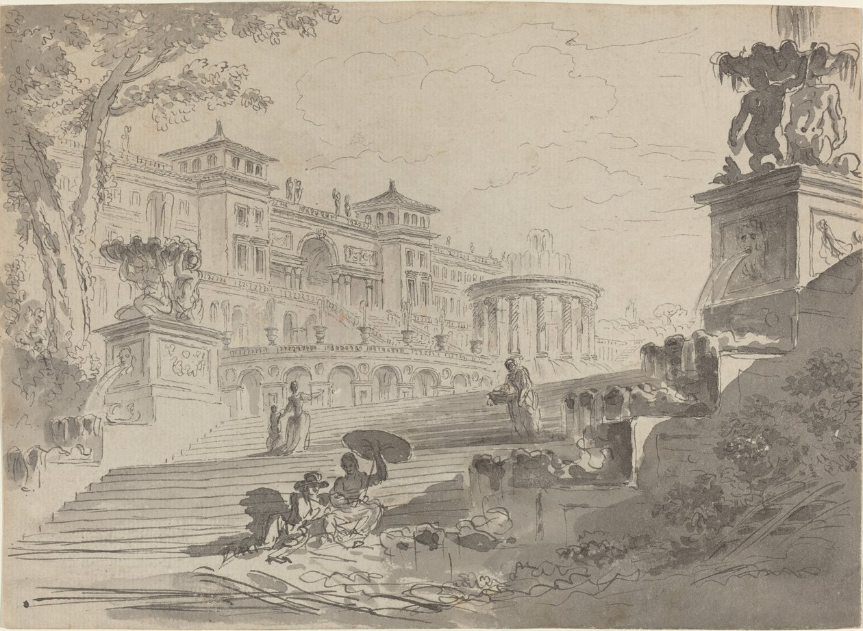 Fantasie über die Villa Medici mit Brunnen von Pierre Lelu