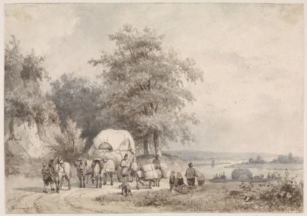 Landschaft mit Heuwagen von Pierre Louis Dubourcq