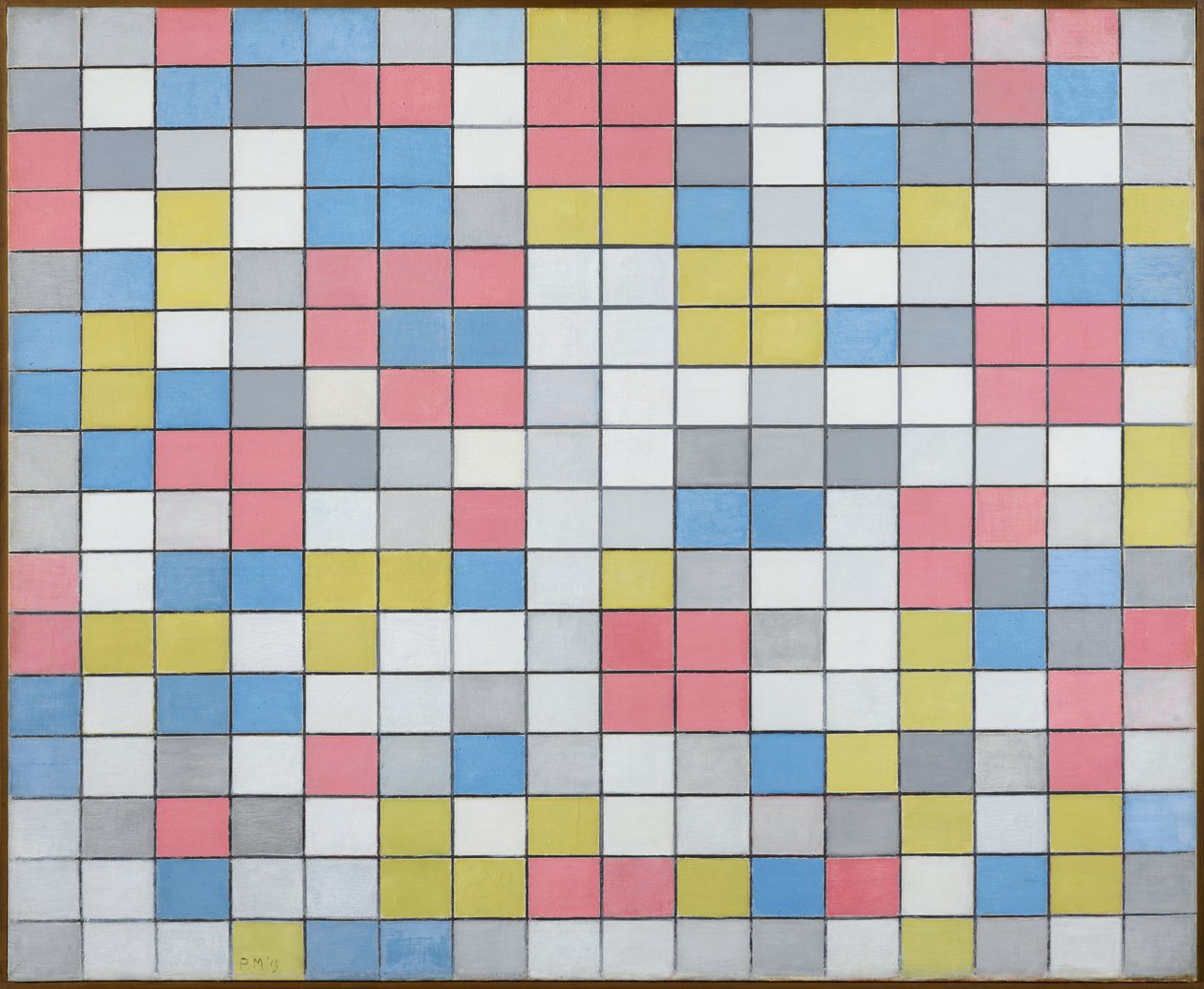 Komposition mit Gitter 9: Schachbrettkomposition mit hellen Farben, 1919 von Piet Mondrian