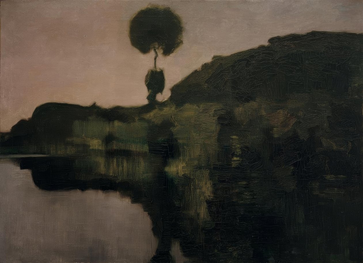 Abend am Gein mit isoliertem Baum von Piet Mondrian