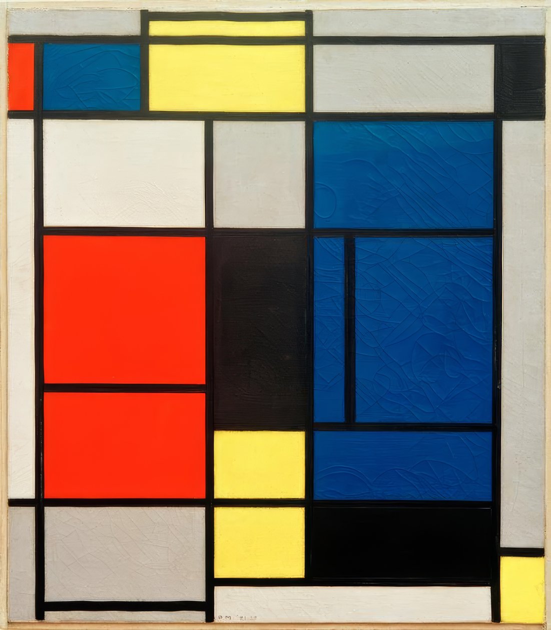 Tableau No. I, mit Rot, Blau, Gelb, Schwarz und Grau von Piet Mondrian