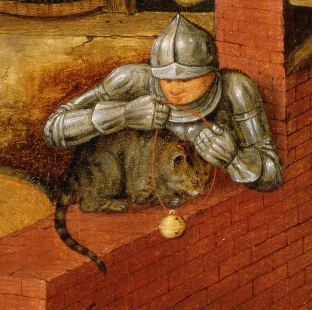 Ritter, der einer Katze eine Glocke anlegt, Detail aus 