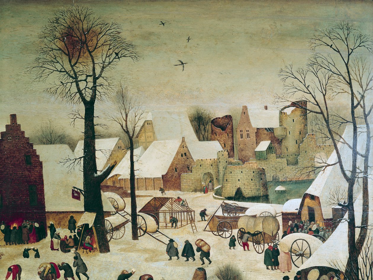 Die Volkszählung in Bethlehem, Detail der Häuser und Befestigungen von Pieter Brueghel the Younger