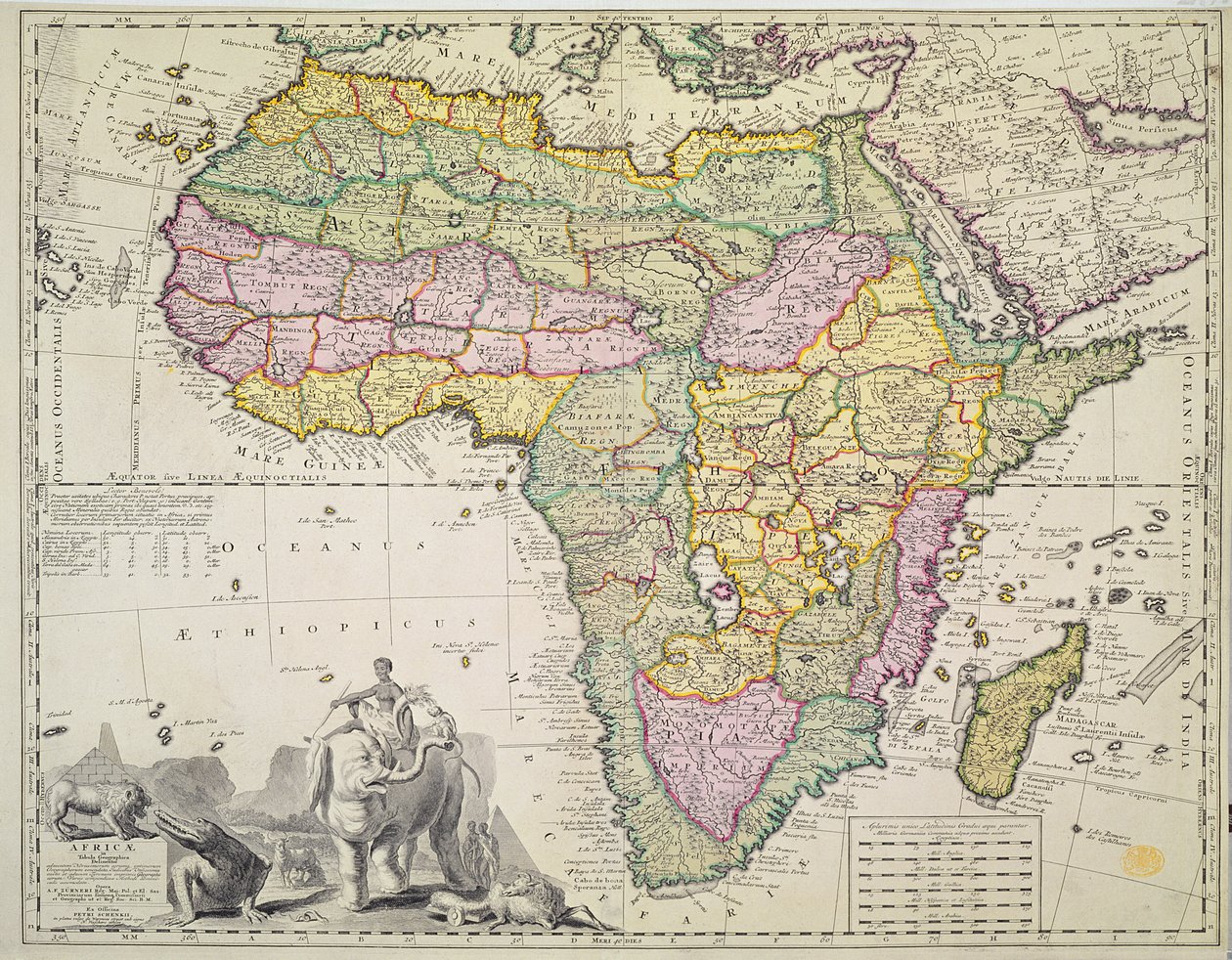 Karte von Afrika (handkolorierte Gravur) von Pieter Schenk