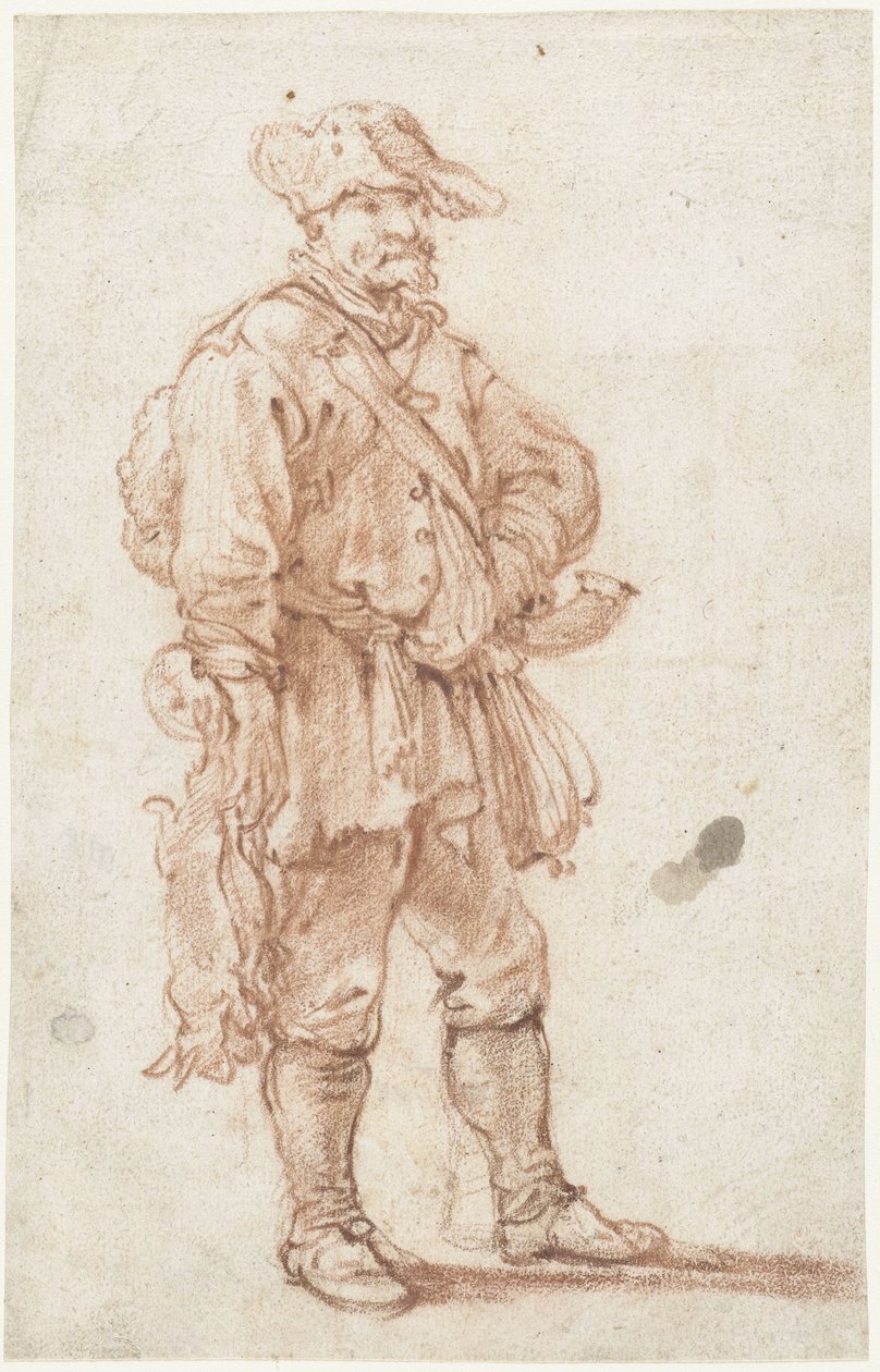 Stehender Jäger mit zwei toten Hasen von Pieter Bout