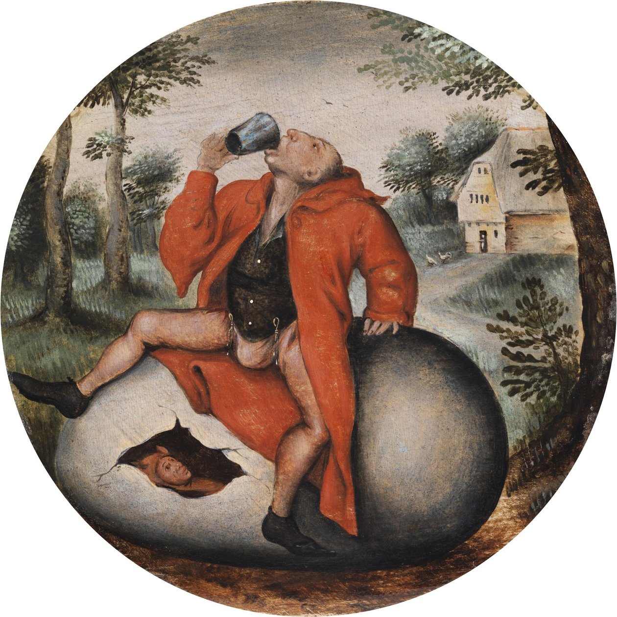 Der Betrunkene auf einem Ei von Pieter Brueghel the Younger