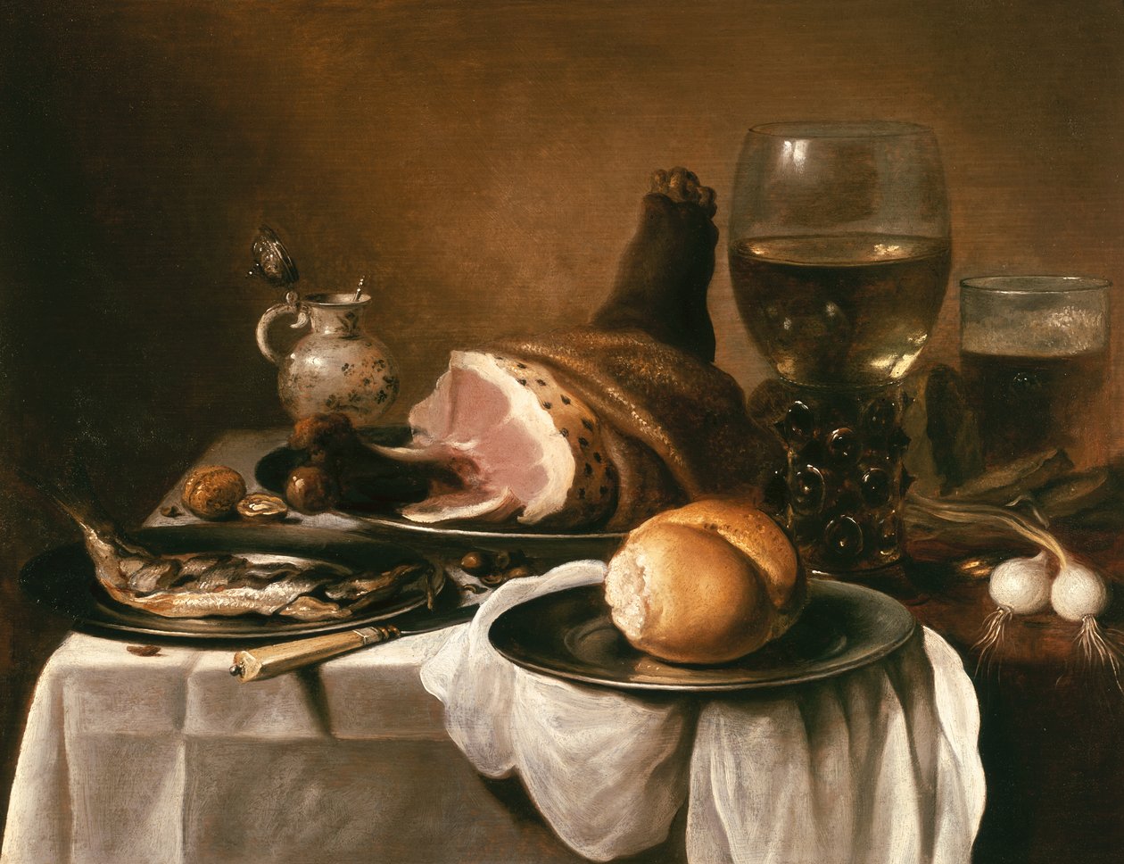 Stillleben mit Schinken von Pieter Claesz