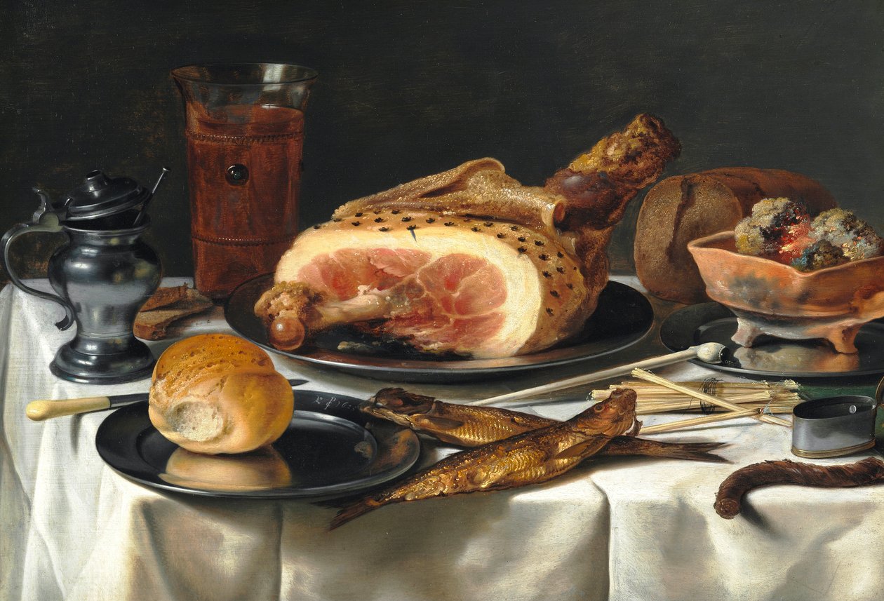 Stillleben mit Schinken, 1625 von Pieter Claesz
