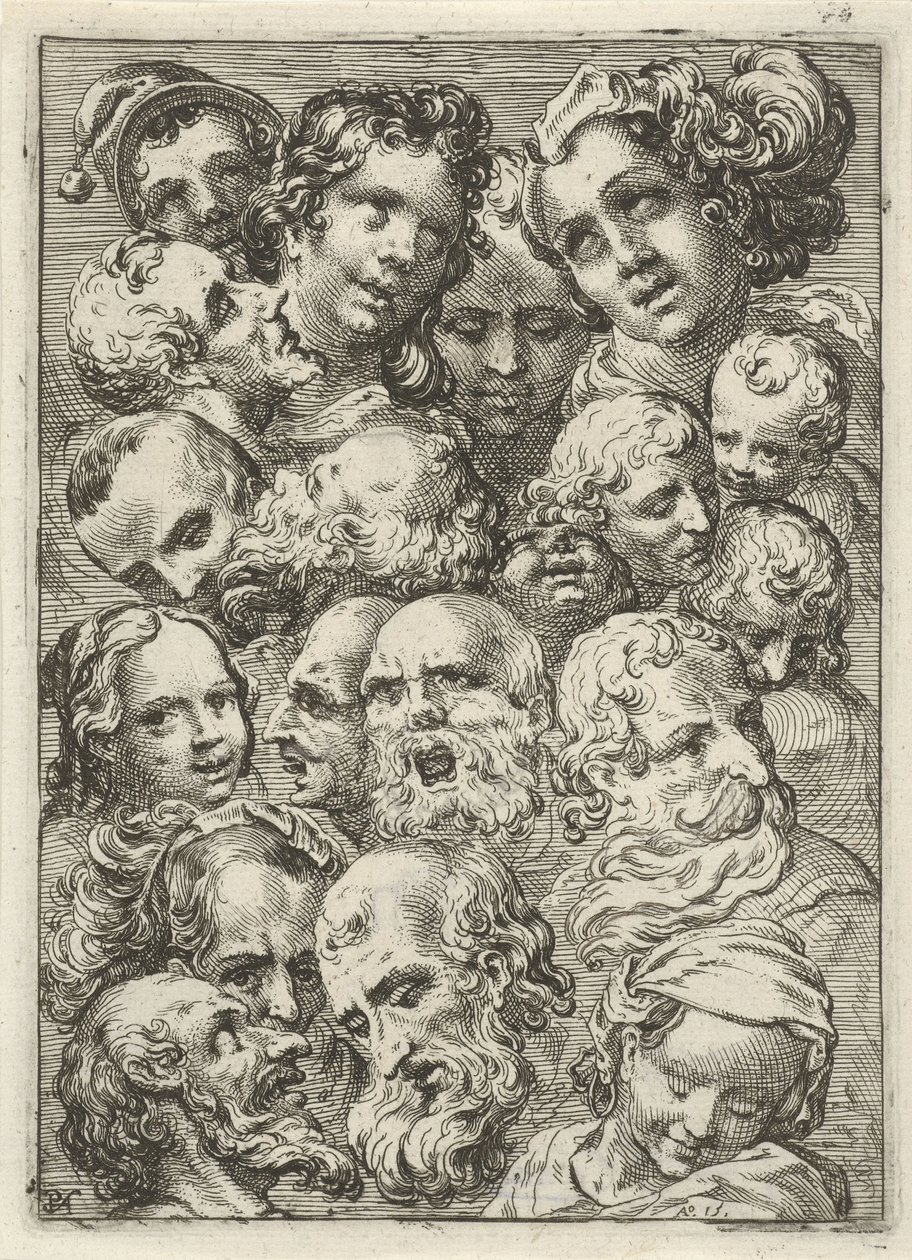 Studienblatt mit neunzehn Köpfen von Pieter Feddes van Harlingen