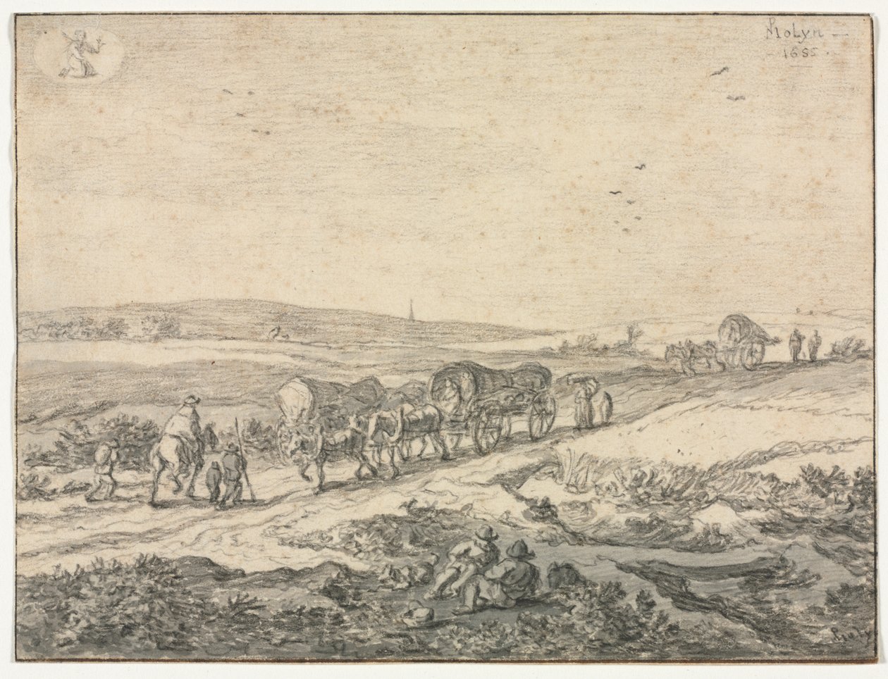 August: Landschaft mit Wagen von Pieter Molyn