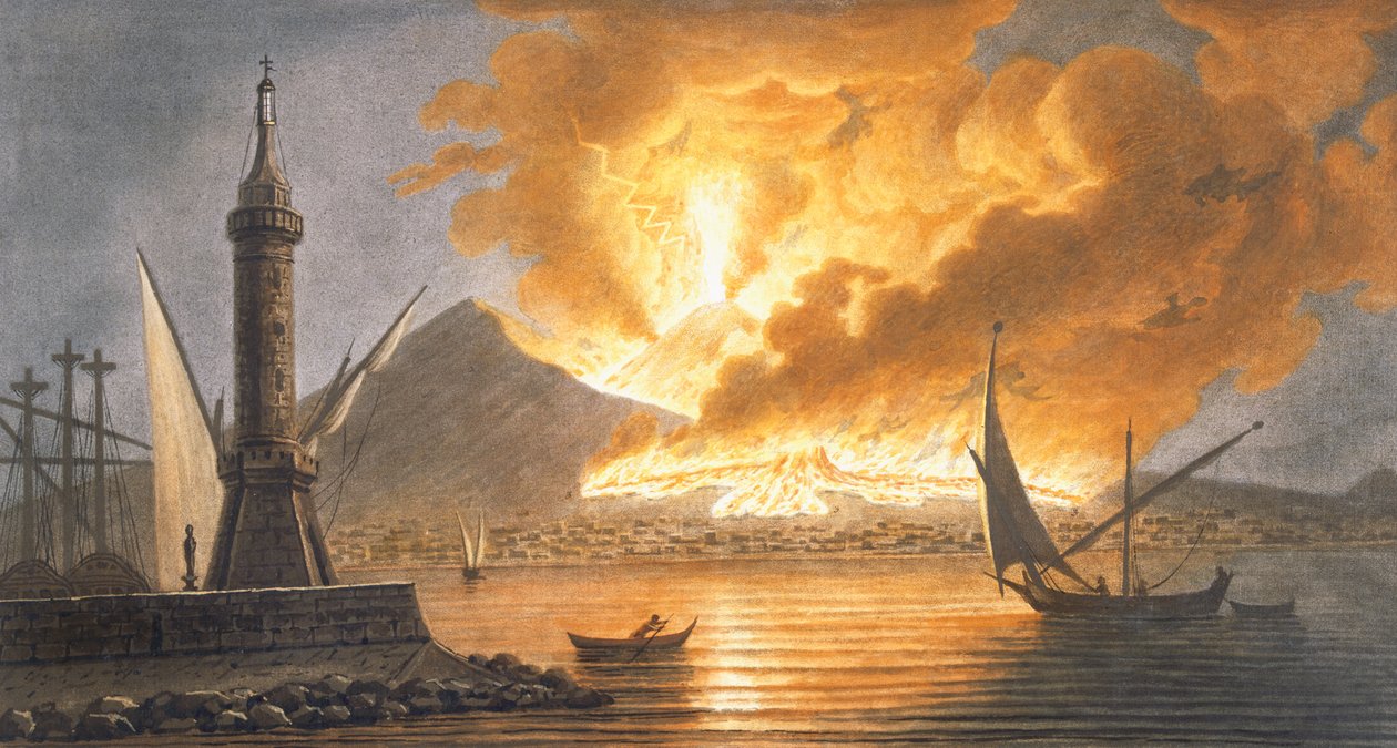 Ansicht des großen Ausbruchs des Vesuvs von der Mole von Neapel in der Nacht des 20. Oktober 1767, Tafel 6 aus 