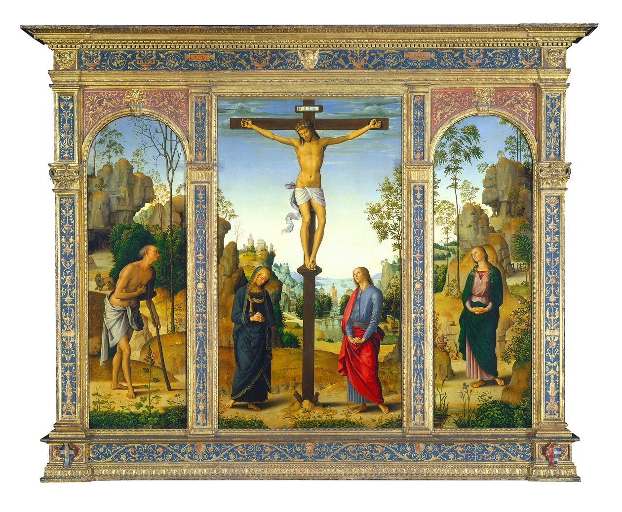 Kreuzigung mit Maria und dem heiligen Johannes Evangelist und der heiligen Maria Magdalena (rechts) von Pietro Perugino