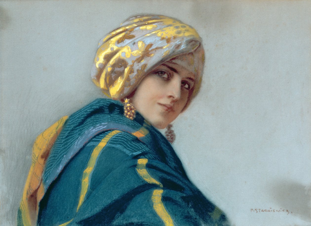 Mädchen in einem Schal, ca. 1920 von Piotr Stachiewicz