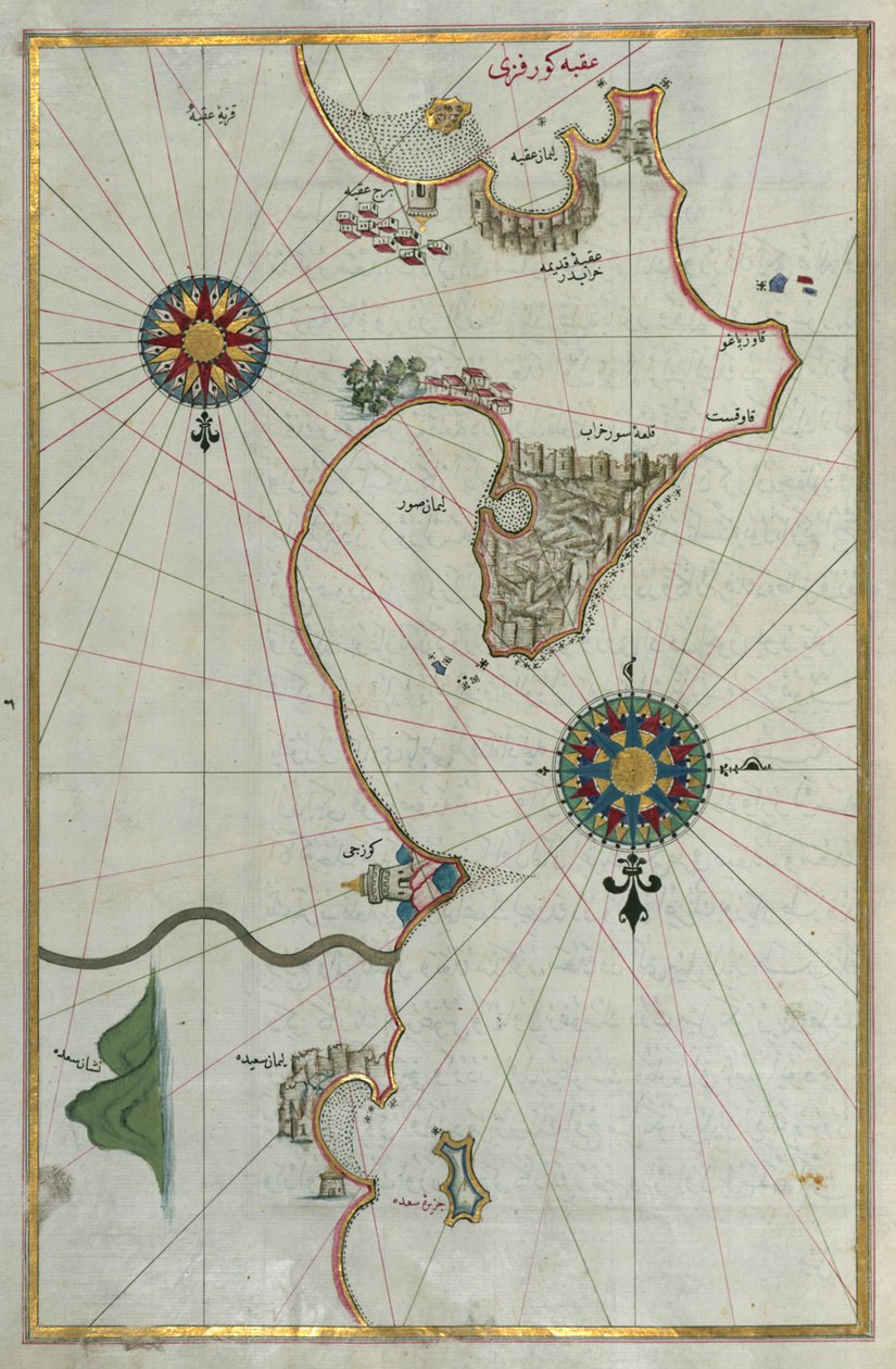 Karte der östlichen Mittelmeerküste mit der Stadt Tyros von Piri Reis