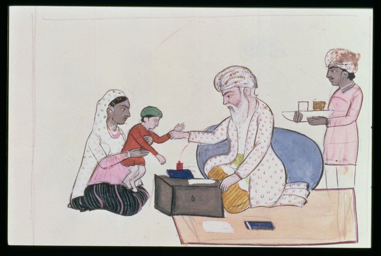 Indischer Arzt untersucht einen Patienten, ca. 1890 von Punjabi School