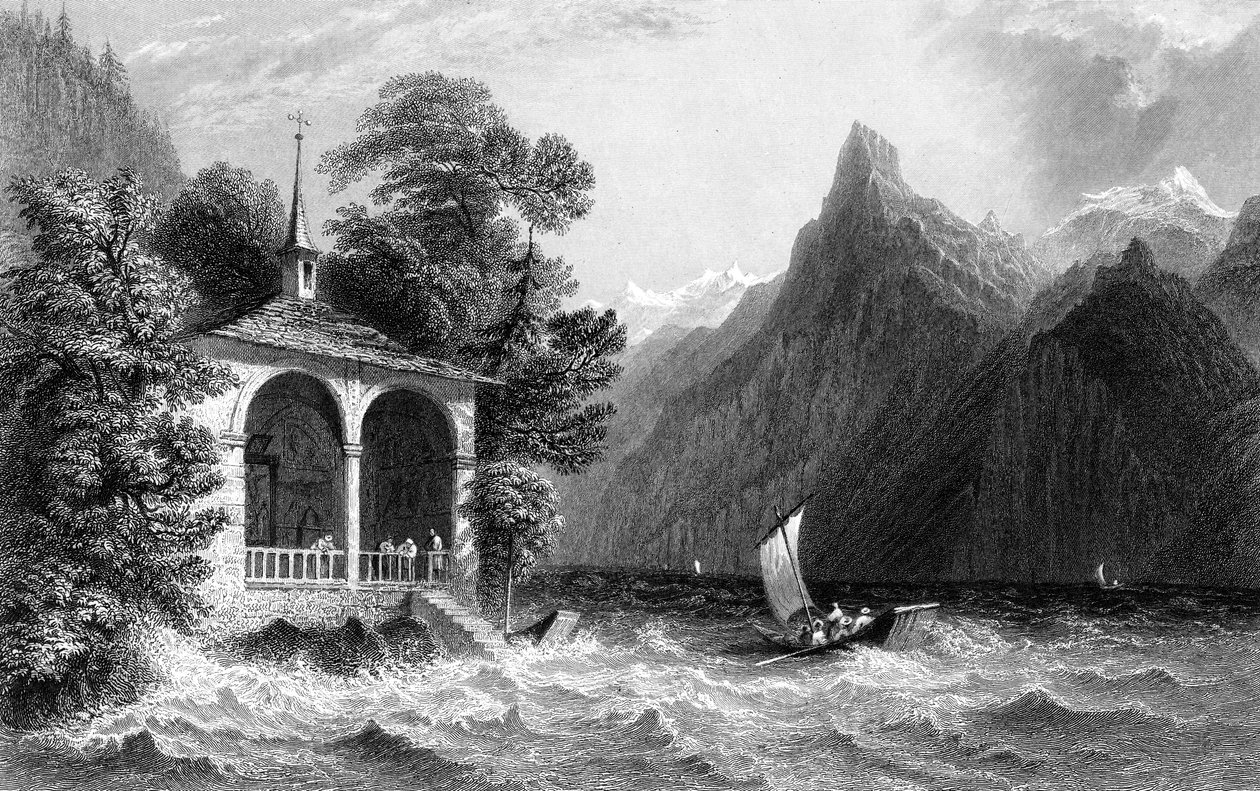 Tellskapelle, Vierwaldstättersee, Schweiz, 1836 von R. Wallis