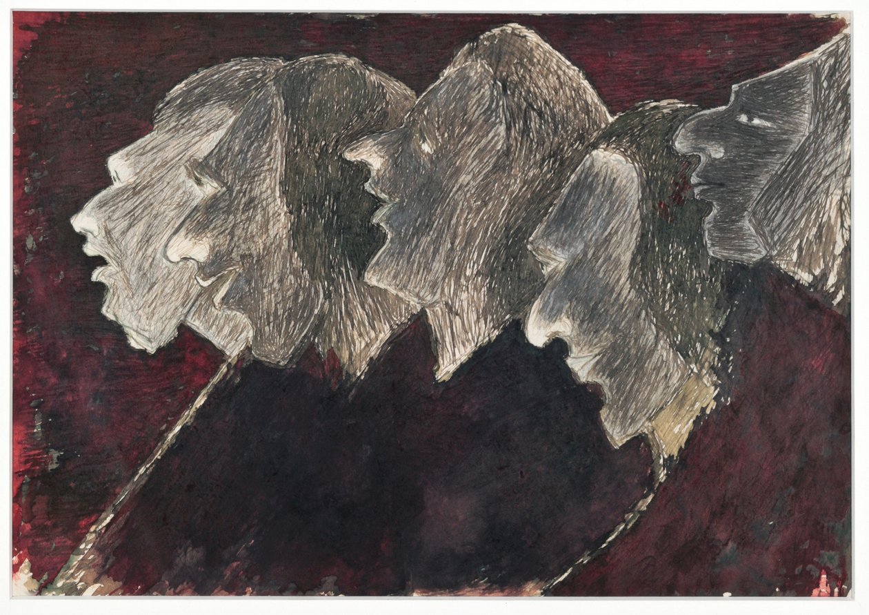 Fünf überlappende Profile (Tinte auf Papier) von Rabindranath Tagore