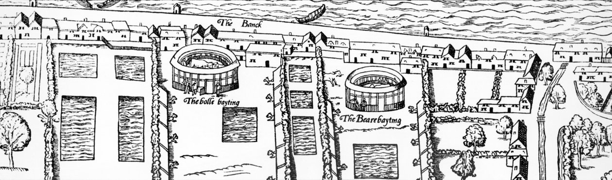 Der Standort von Shakespeares Theater, Detail von Civitas Londinum, Karte von London (1560) von Ralph Agas
