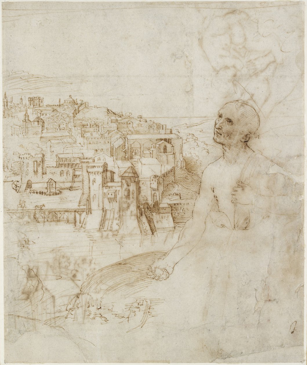 Ansicht der Stadt Perugia mit dem reuigen Heiligen Hieronymus im Vordergrund von Raffaello Sanzio Raphael