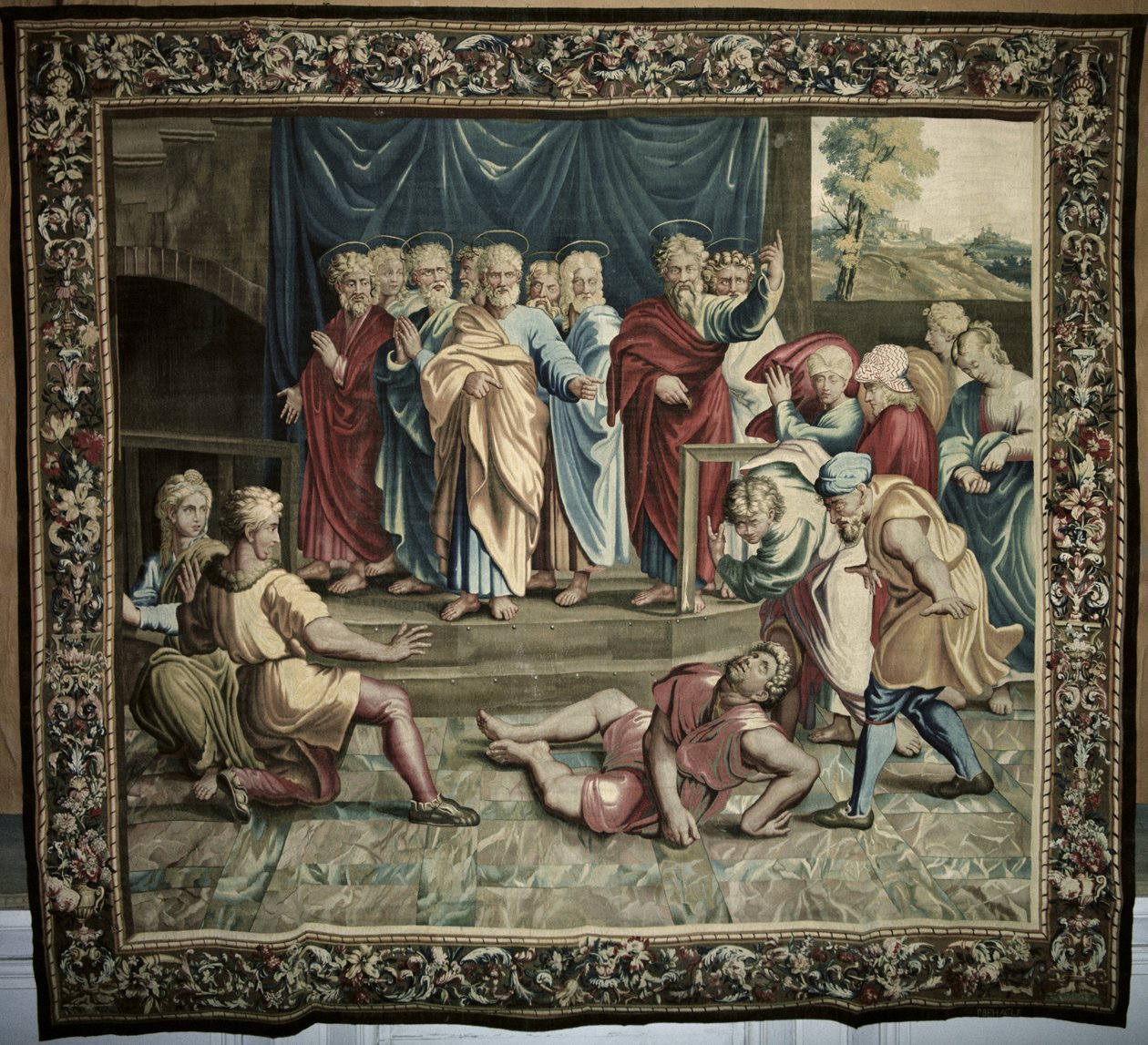 Der Tod des Ananias, aus einer Serie, die die Apostelgeschichte darstellt, gewebt in der Beauvais-Werkstatt unter der Leitung von Philippe Behagle (1641-1705) 1695-98 von Raffaello Sanzio Raphael