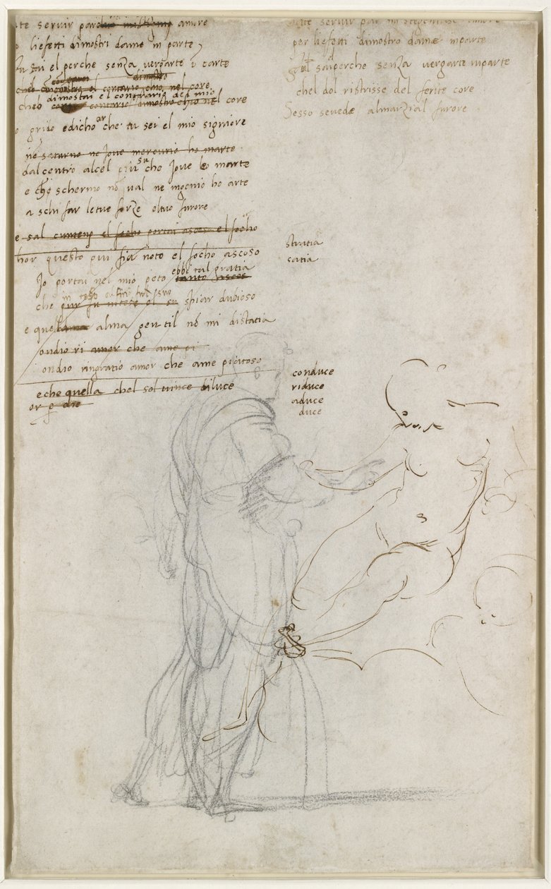 Verso: Figurenstudien und ein Entwurf eines Sonetts, WA1846.186 von Raffaello Sanzio Raphael
