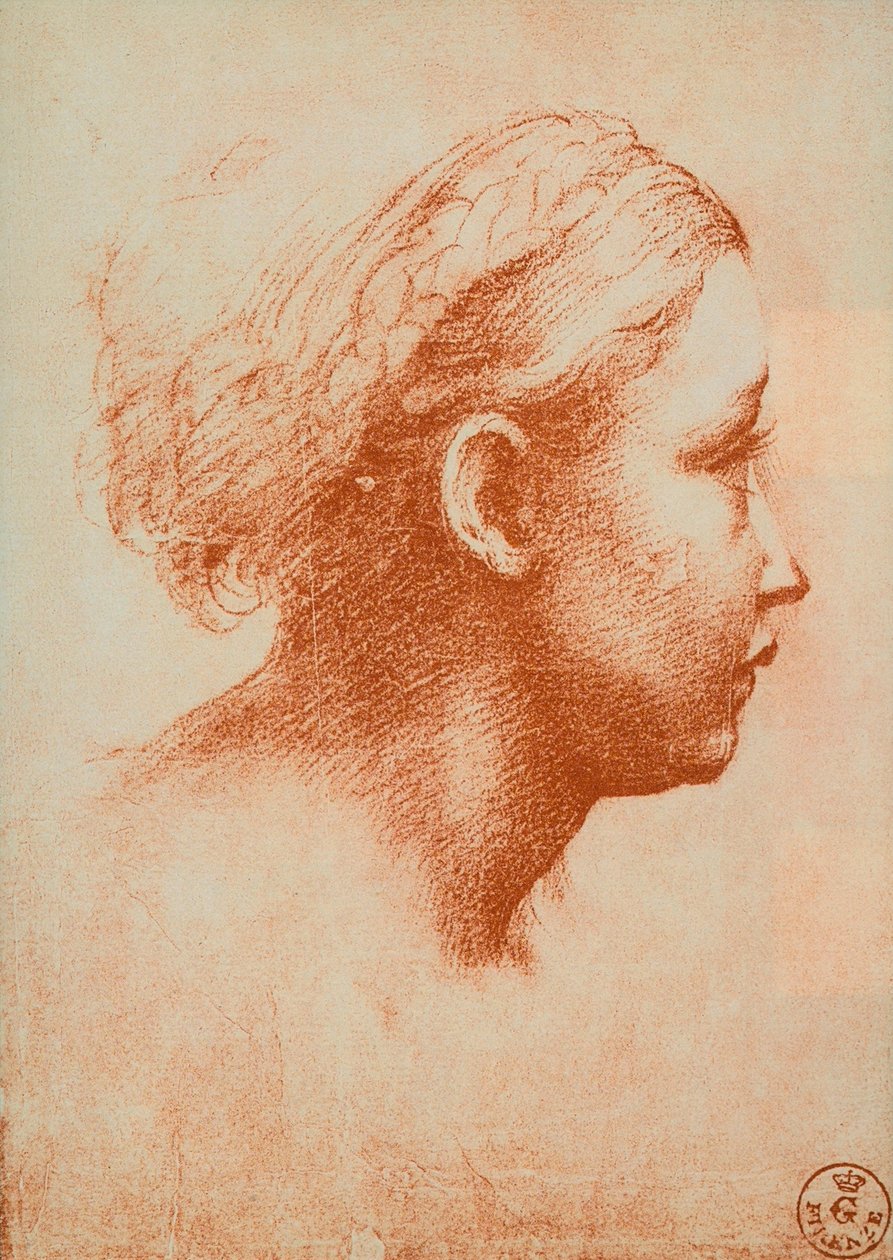 Weiblicher Kopf im Profil, Zeichnung von Raphael. Gabinetto dei Disegni e delle Stampe, Uffizien, Florenz von Raffaello Sanzio Raphael