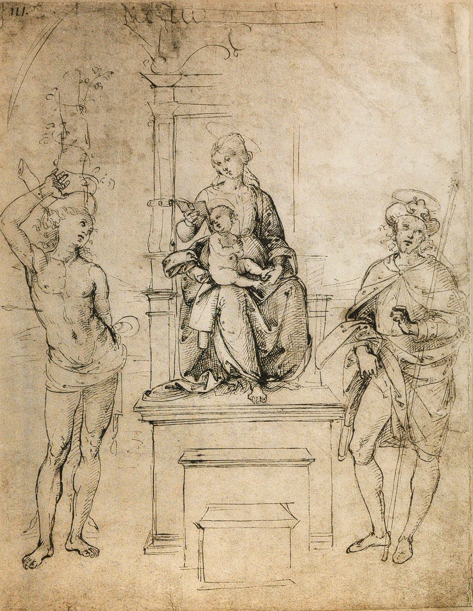 Die Jungfrau, das Jesuskind, St. Sebastian und St. Rocco von Raffaello Sanzio Raphael