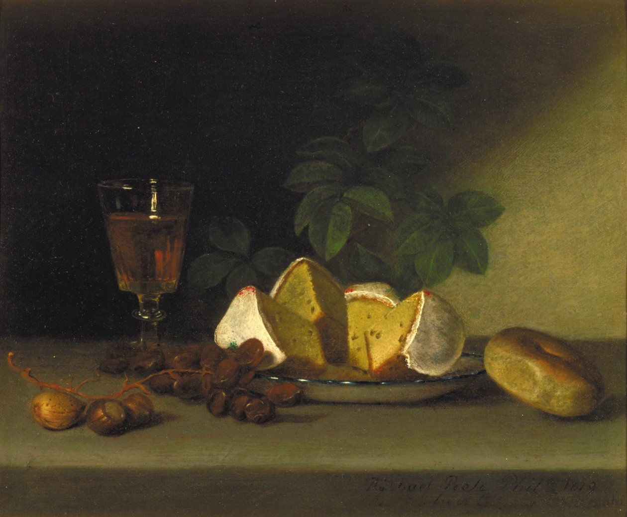 Stillleben mit Wein, Kuchen und Nüssen, 1819 von Raphaelle Peale