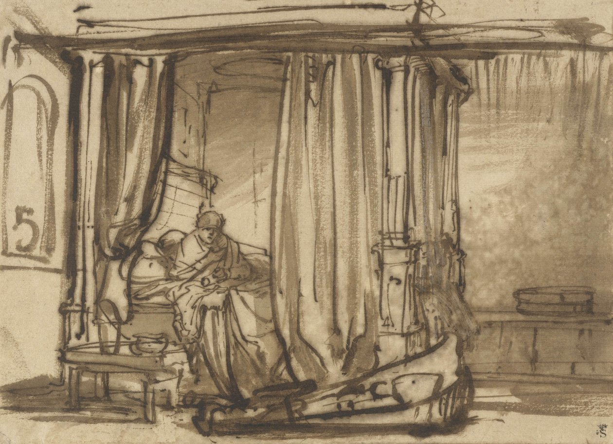 Schlafzimmer mit Saskia im Bett, ca. 1638 von Rembrandt van Rijn