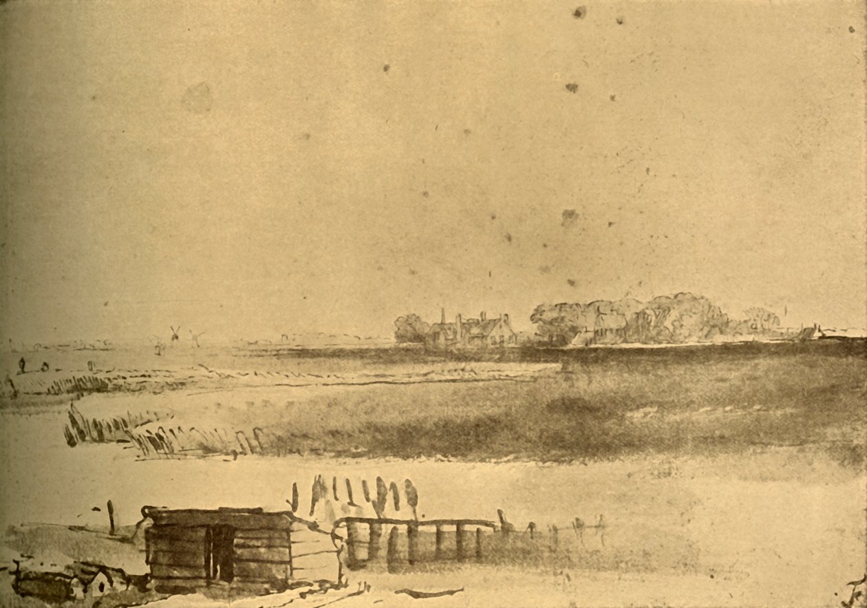Landschaftszeichnung, um 1630 von Rembrandt van Rijn