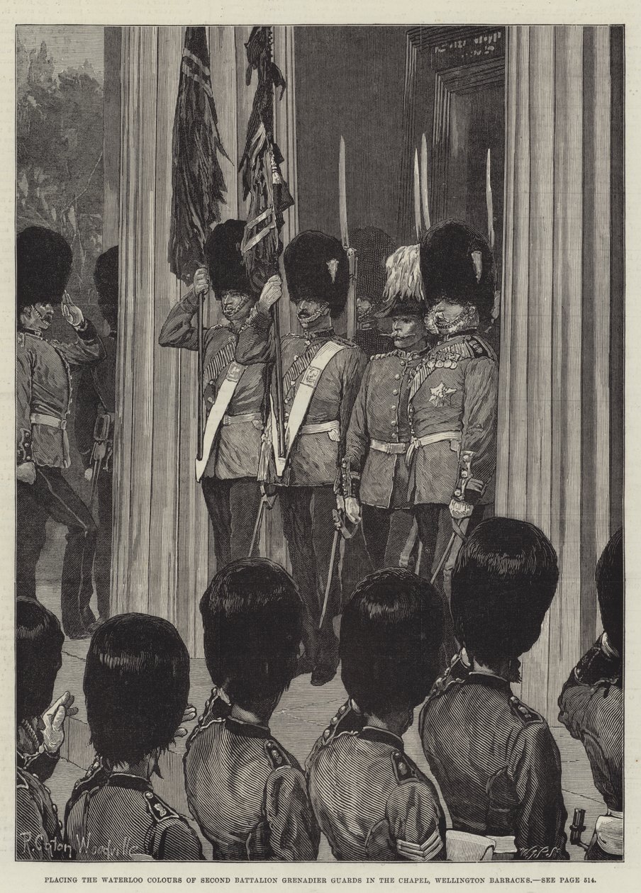 Platzierung der Waterloo-Farben des zweiten Bataillons der Grenadier Guards in der Kapelle, Wellington Barracks von Richard Caton Woodville junior