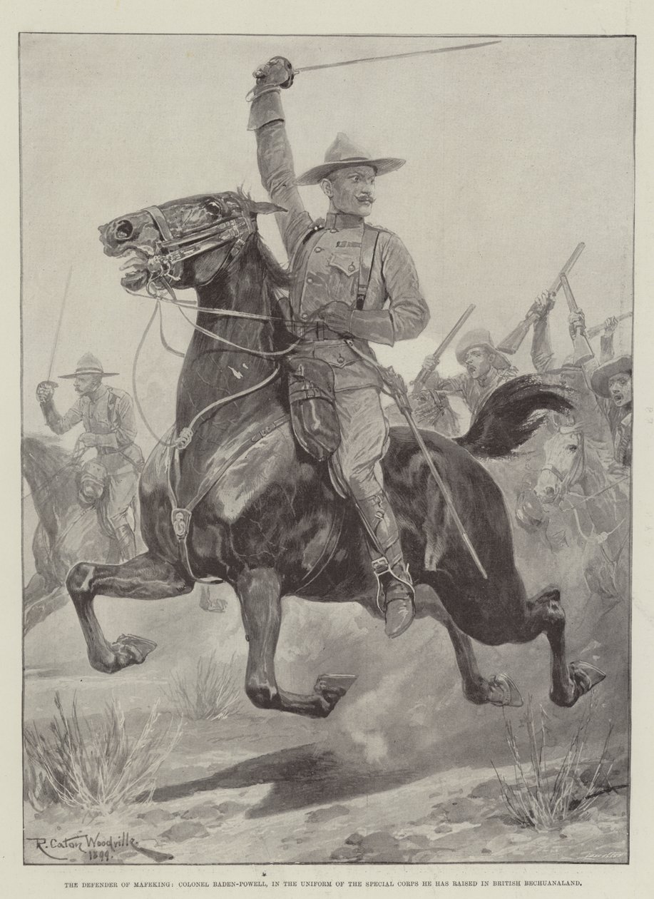 Der Verteidiger von Mafeking, Colonel Baden-Powell, in der Uniform des von ihm aufgestellten Spezialkorps in Britisch-Betschuanaland von Richard Caton Woodville junior