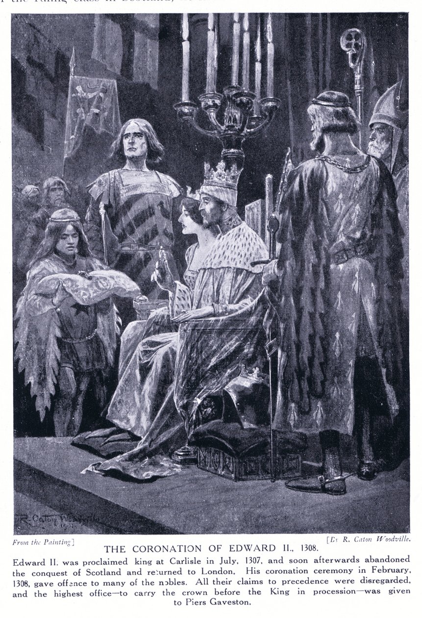 Die Krönung von Edward II, 1308 n. Chr., 1920er Jahre von Richard Caton Woodville junior