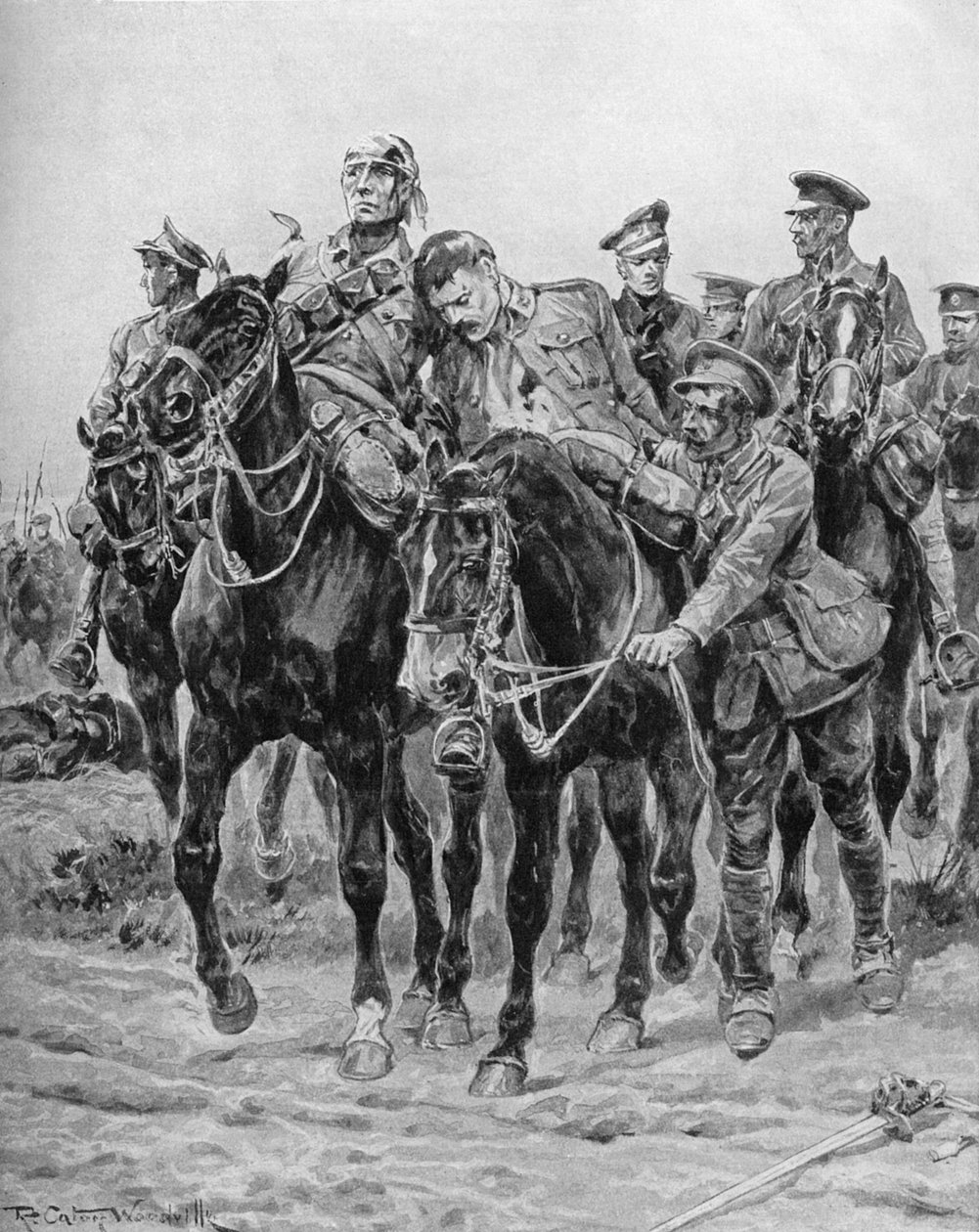 Erster Weltkrieg - Verwundete britische Soldaten zu Pferd von Richard Caton II Woodville