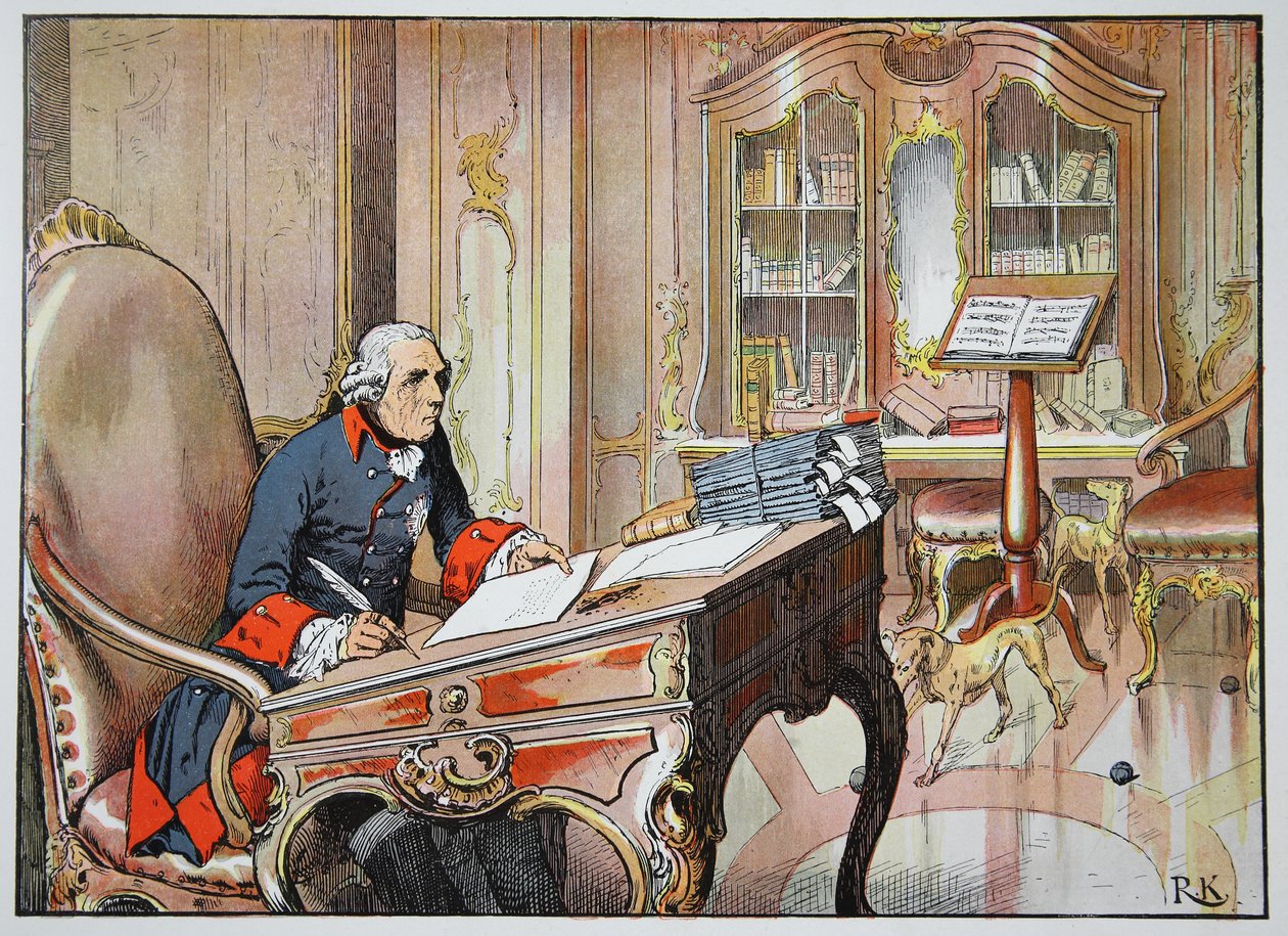 Friedrich der Große in seinem Büro in Sanssouci von Richard Knoetel