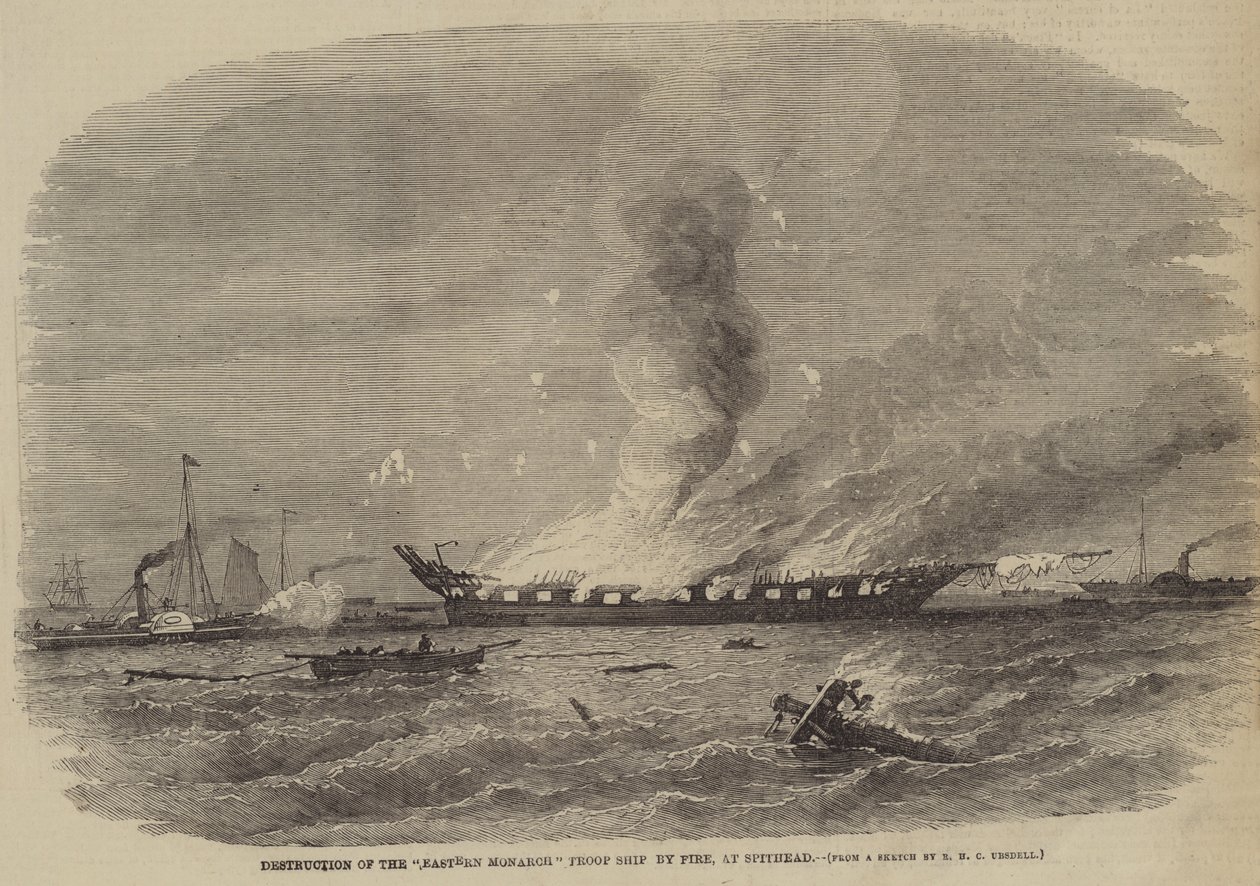 Zerstörung des Truppenschiffs Eastern Monarch durch Feuer bei Spithead von Richard Ubsdell