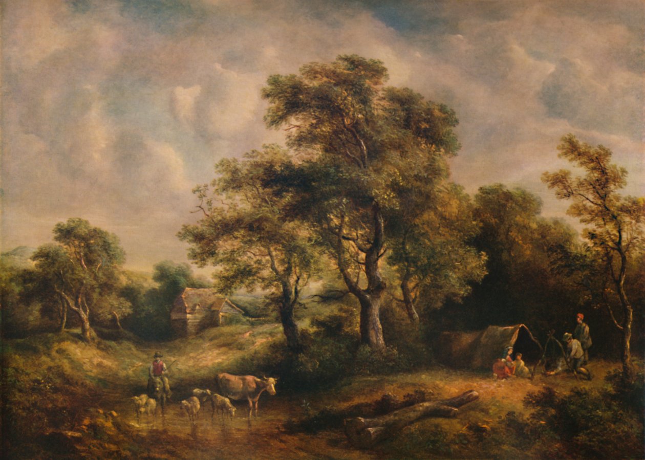 Landschaft mit Zigeunerzelt, 19. Jahrhundert, 1935 von Richard Hilder