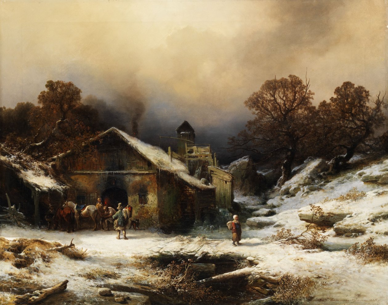 Verschneite Landschaft mit Bauernhaus von Richard Zimmermann