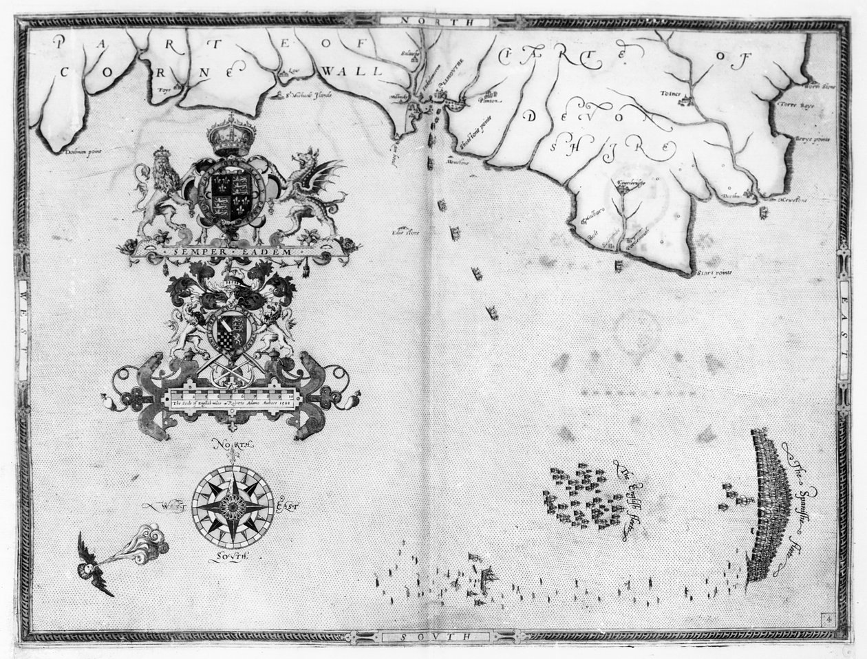 Karte Nr. 4 zeigt die Route der Armada-Flotte, graviert von Augustine Ryther; 1588 von Robert Adams