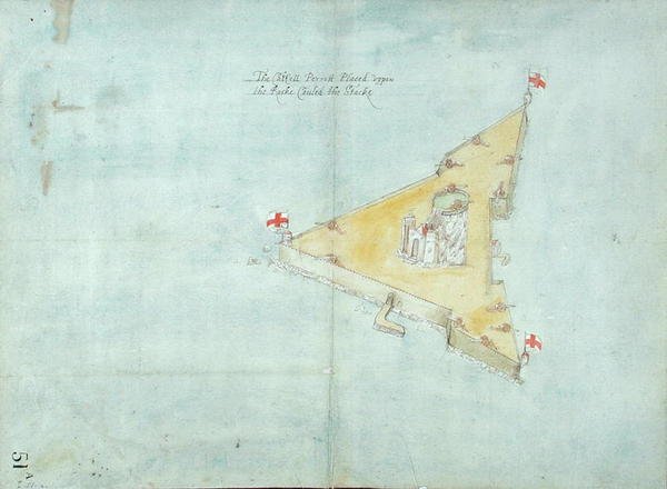Das Castell Perrott auf dem Felsen namens Stacke, ca. 1597-1601 von Robert Devereux