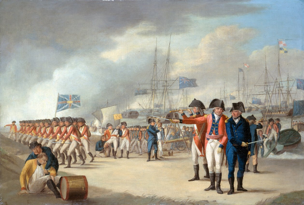 Landung britischer Truppen unter Sir Ralph Abercromby (1734-1801) auf der Insel Texel, Holland, 27. August 1799, ca. 1799 von Robert Dodd