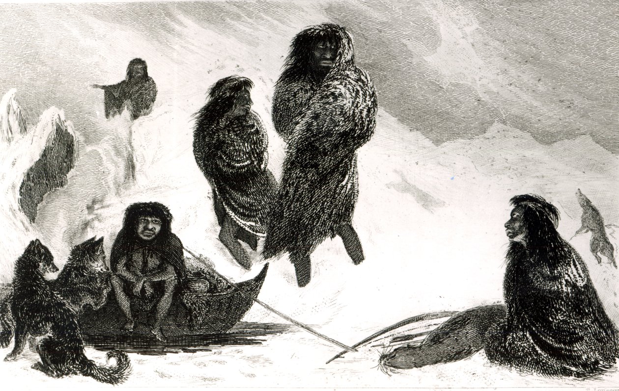 Feuerländer auf dem Weg zum Handel mit den Patagoniern, graviert von T. Lanseer, 1838 von Robert Fitzroy