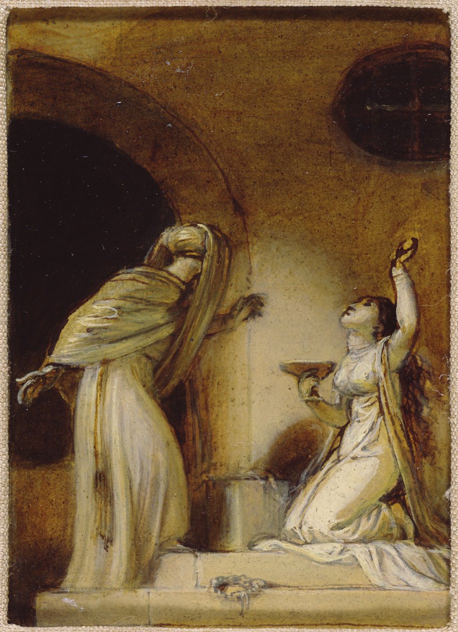 Kniende weibliche Figur mit einem Becher, Illustration für eine östliche Romanze, möglicherweise 