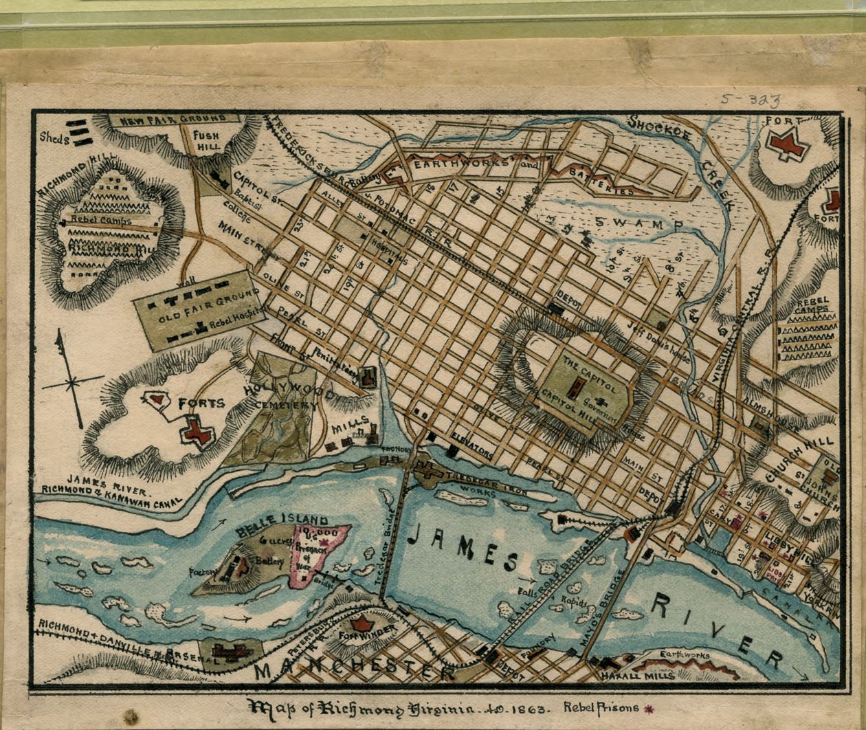 Karte von Richmond, Virginia...1863 von Robert Knox Sneden